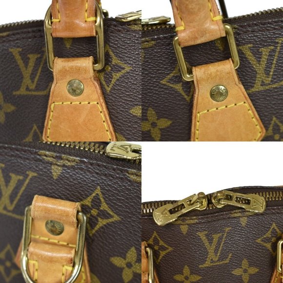 Authentic LOUIS VUITTON LV Logo Alma Hand Bag Monogram Leather Brown France - Picture 10 of 16